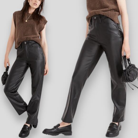 NWT MADEWELL JEANS 32T BLACK THE PERFECT VINTAGE STRAIGHT FAUX LEATHER EDITION - Picture 1 of 13